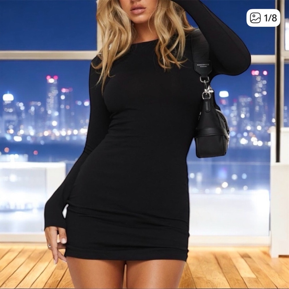 NEW Princess Polly “Lex” Black Long Sleeve Mini Dress, Stretchy